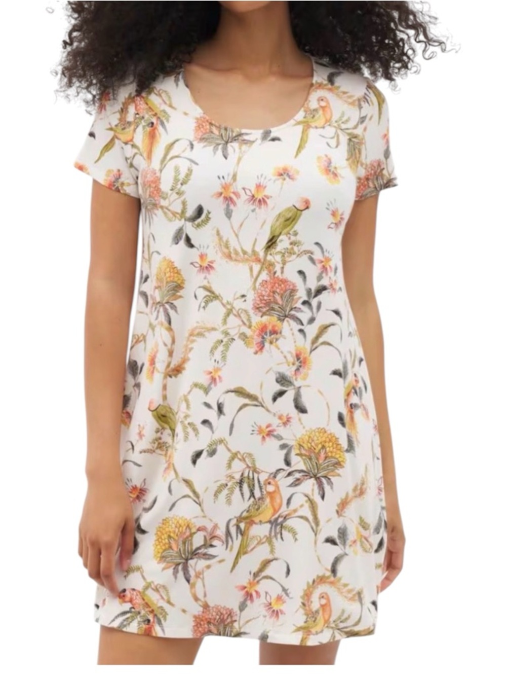 SOMA Cool Nights Scoop Neck Nightgown Tropical Floral & Parrot Print Size M